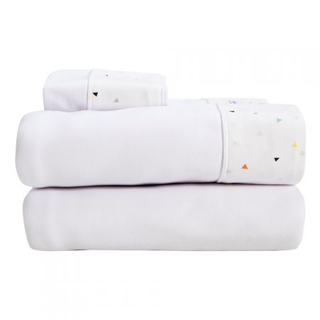 Lençol para Berço 3 Peças Malha Penteada Fio 30 Cordão New York Mini Triângulo Colorido