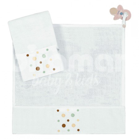 Paninho de Boca Cremer para Bebê 2 Peças com Porta Chupeta Polka Dots Bege