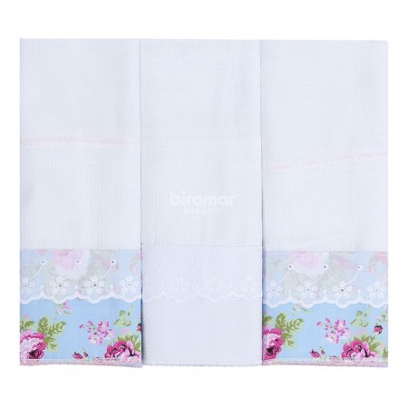 Conjunto 3 Fraldas para Bebê Cremer Luxo Bordado Inglês Catarina Turquesa