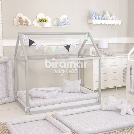 Kit Montessoriano Rolinho Solteiro 4 Peças Damask Branco (Colchão 1,88 x 0,88)