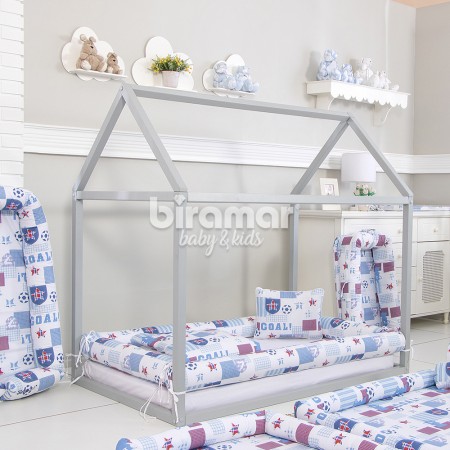 Kit Montessoriano Mini Cama Rolinho 4 Peças Goal Azul (Colchão 1,50 x 0,70)