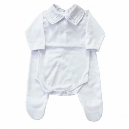 Conjunto Clássico 2 Peças para Bebê Gola Piquet Branco/Pontilhado Azul - Tamanho Único