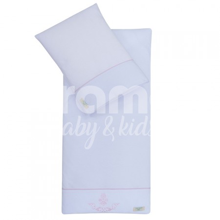 Colchonete para Carrinho de Bebê com Fronha Malha Bordado Venetia Cinza/Rosa