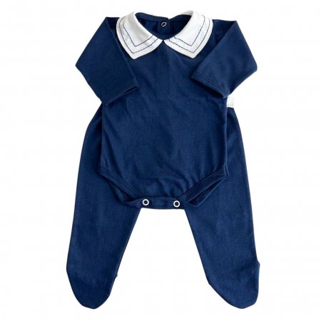 Conjunto Clássico 2 Peças para Bebê Gola Piquê Pontilhado Marinho - Tamanho Único