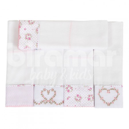 Conjunto 5 Fraldas para Bebê Cremer Luxo Bordado Tiffany Floral Poá Rosa