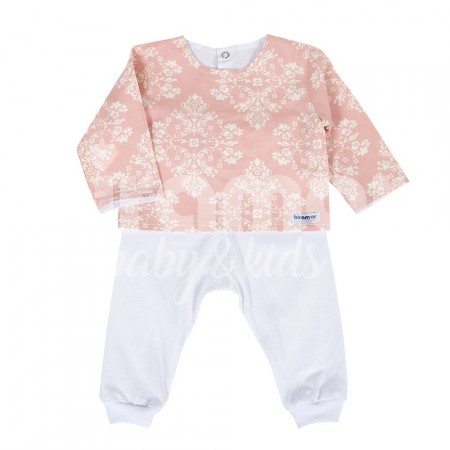Conjunto Pagão para Bebê 3 Peças Estampado Jardim Secreto Arabesco Rosa - Tamanho Único