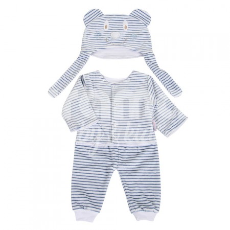 Conjunto Pagão para Bebê 3 Peças Plush Touca Aviador Listrado Azul - Tamanho Único