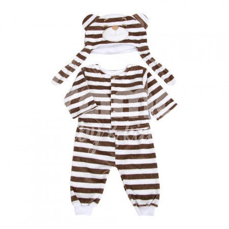 Conjunto Pagão para Bebê 3 Peças Plush Touca Aviador Listrado Bege - Tamanho Único