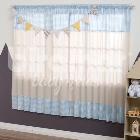 Cortina para Quarto de Bebê Percal Barrado Estampado Lollipop Classic Pérola Azul