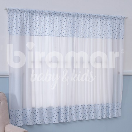 Cortina para Quarto de Bebê Percal Barrado Estampado Lollipop Balãozinho Azul