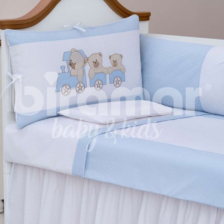 Kit Enxoval de Berço Lollipop II Ursinho Maquinista Listrado Azul 8 peças