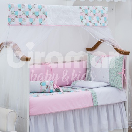 Kit Enxoval de Berço Lollipop II Amor Perfeito Patchwork 9 peças com Mosquiteiro
