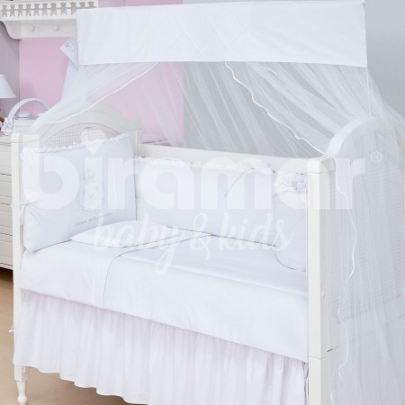 Kit Enxoval de Berço Lollipop Chegou uma Princesa Branco 9 peças com mosquiteiro