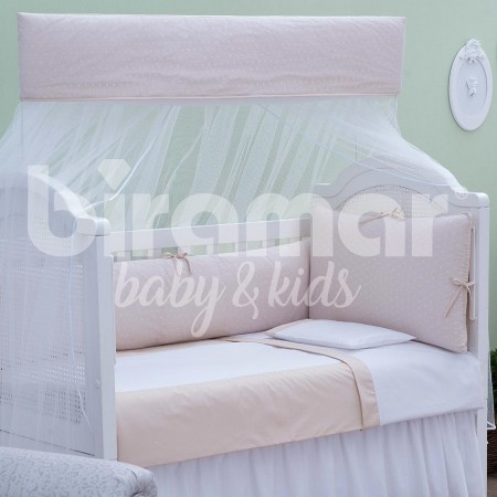 Kit Enxoval de Berço Lollipop II Percal Baunilha com Renda 9 peças com mosquiteiro