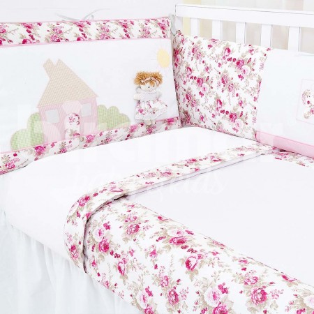 Kit Enxoval de Berço Lollipop Gabi Catarina Nude 9 Peças com Mosquiteiro