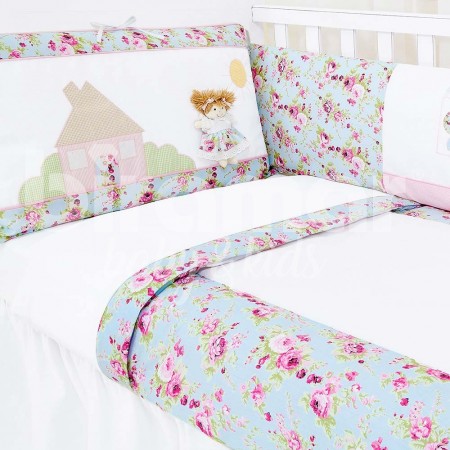 Kit Enxoval de Berço Lollipop Gabi Catarina Turquesa 9 Peças com Mosquiteiro