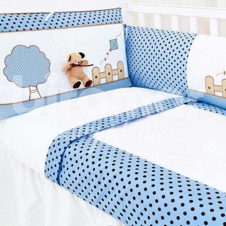 Kit Enxoval de Berço Lollipop Urso Arvore Chocolate Azul 9 Peças com Mosquiteiro