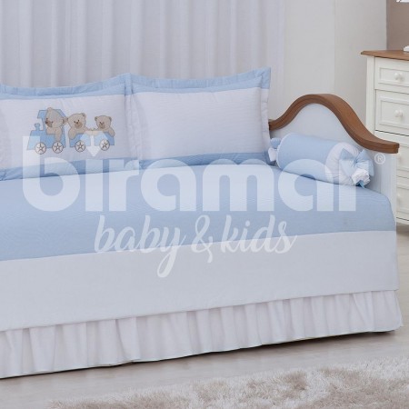 Kit Cama Babá 7 peças com Saia Lollipop II Ursinho Maquinista Listrado Azul