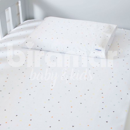 Lençol para Berço 2 Peças Estampado New York Mini Triângulo Colorido - Lençol c/ Elástico e Fronha