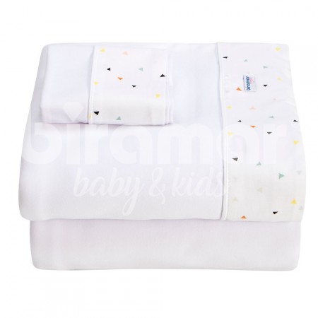 Lençol para Berço 3 Peças Malha Penteada Fio 30 Cordão New York Mini Triângulo Colorido