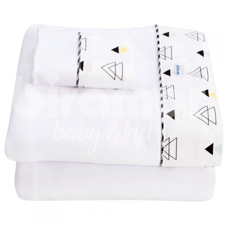 Lençol para Berço 3 Peças Malha Penteada Fio 30 Cordão New York Triângulo Colorido
