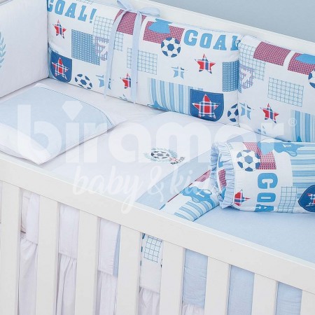 Jogo de Lençol para Berço Goal Branco/Azul Percal 180 Fios - Jogo de Lençol para Berço Goal Branco/Azul 3 peças Percal 180 Fios