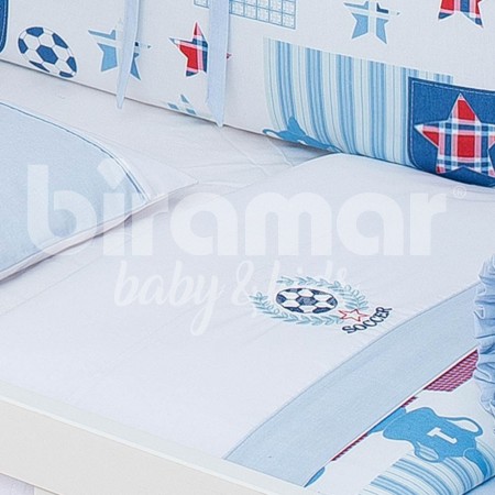 Jogo de Lençol para Carrinho Goal Branco/Azul Percal 180 Fios - Jogo de Lençol para Carrinho Goal Branco/Azul 3 peças Percal 180 Fios