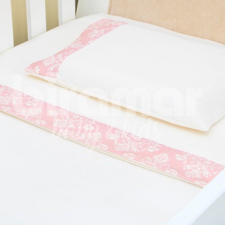 Lençol para Berço 3 Peças Malha Penteada Fio 30 Cordão Jardim Secreto Rosa