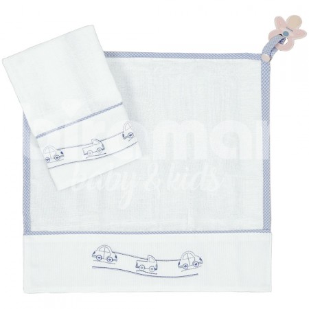 Paninho de Boca Cremer para Bebê 2 Peças com Porta Chupeta Caminho do Lar Azul