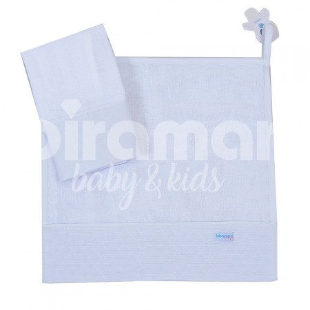 Paninho de Boca Cremer para Bebê 2 Peças com Porta Chupeta Clássico Branco