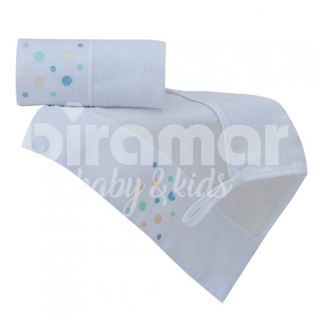Paninho de Boca Cremer para Bebê 2 Peças com Porta Chupeta Polka Dots Azul