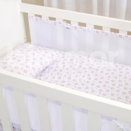 Tela Respirável Protetora para Grade de Berço Tiffany Floral Poá Rosa - 2 Lados