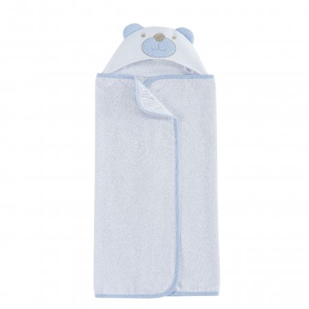 Toalha de Banho para Bebê Felpuda Revestida Fralda Bichinhos Urso Baby Azul