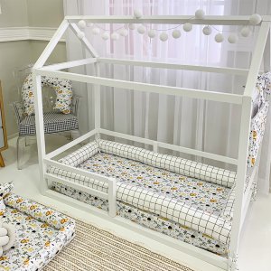 Kit Montessoriano Mini Cama Rolinho 4 Peças Boston Preto (Colchão 1,50 x 0,70)