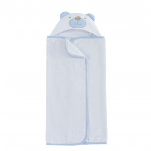 Toalha de Banho para Bebê Felpuda Revestida Fralda Bichinhos Urso Baby Azul
