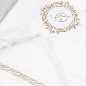 Duo Toalha de Banho para Bebê Felpuda e Fralda Personalizada Marseille Branco / Bege