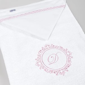 Duo Toalha de Banho para Bebê Felpuda e Fralda Personalizada Marseille Branco / Rosa