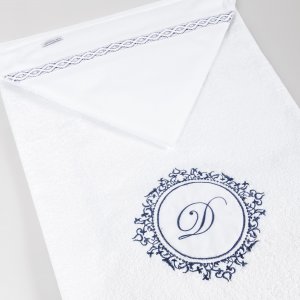 Duo Toalha de Banho para Bebê Felpuda e Fralda Personalizada Marseille Branco / Marinho