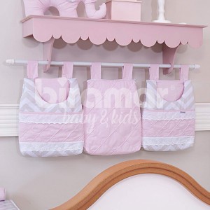 Porta Fraldas para Bebê 3 Peças Bordado Inglês Brooklyn Chevron Cinza/Rosa