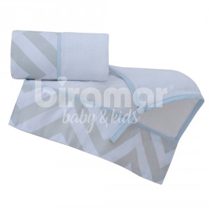 Paninho de Boca Cremer para Bebê 2 Peças com Porta Chupeta Chevron Azul