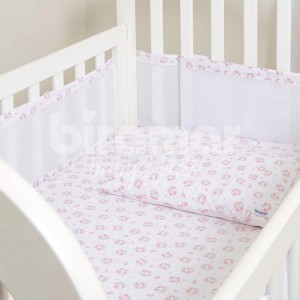 Tela Respirável Protetora para Grade de Berço Tiffany Floral Poá Rosa - 4 Lados