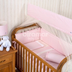 Kit Enxoval para Berço Windsor Rosa 10 Peças com Mosquiteiro