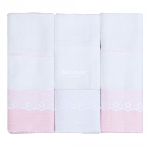 Conjunto 3 Fraldas para Bebê Cremer Luxo Bordado Inglês Poá Rosa