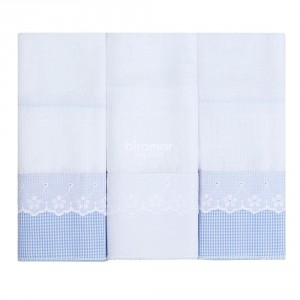 Conjunto 3 Fraldas para Bebê Cremer Luxo Bordado Inglês Xadrez Azul