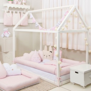 Kit Montessoriano Mini Cama Rolinho 4 Peças Windsor Rosa (Colchão 1,50 x 0,70)
