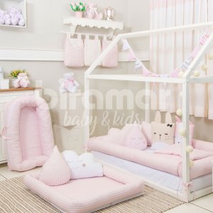 Kit Montessoriano Mini Cama Rolinho 4 Peças Windsor Rosa (Colchão 1,50 x 0,70)