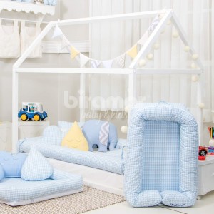 Kit Montessoriano Mini Cama Rolinho 4 Peças Windsor Azul (Colchão 1,50 x 0,70)