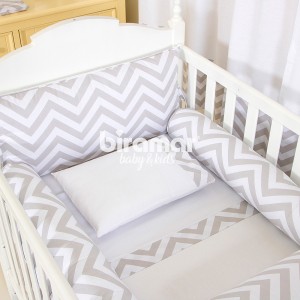 Kit Enxoval de Berço Lollipop II Chevron Cinza 8 Peças
