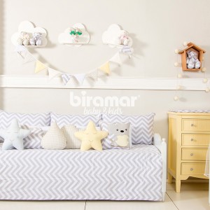 Kit Cama Babá 7 peças com Saia Lollipop II Chevron Cinza