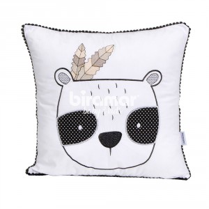 Almofada Pompom Urso Panda Rique Branco/Preto